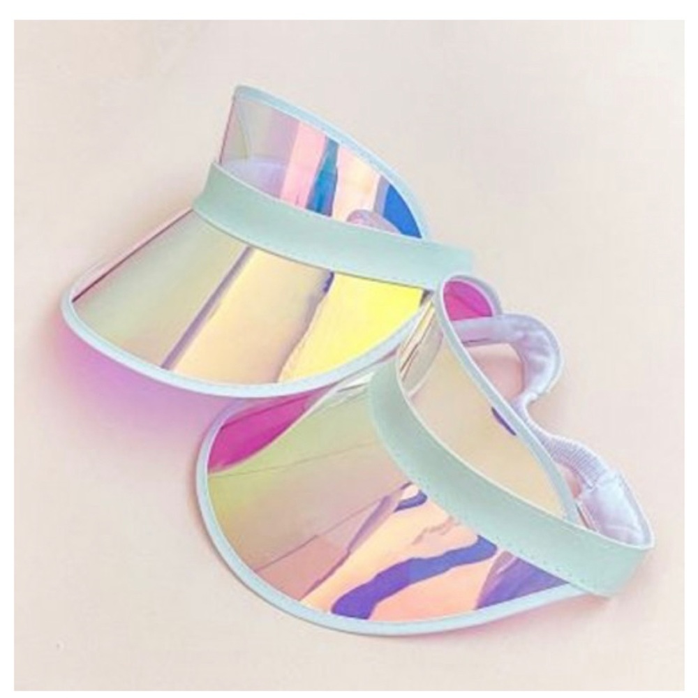 Summer on SUNSET holographic visor sun protection hat cap white iridescent brim - Picture 14 of 15